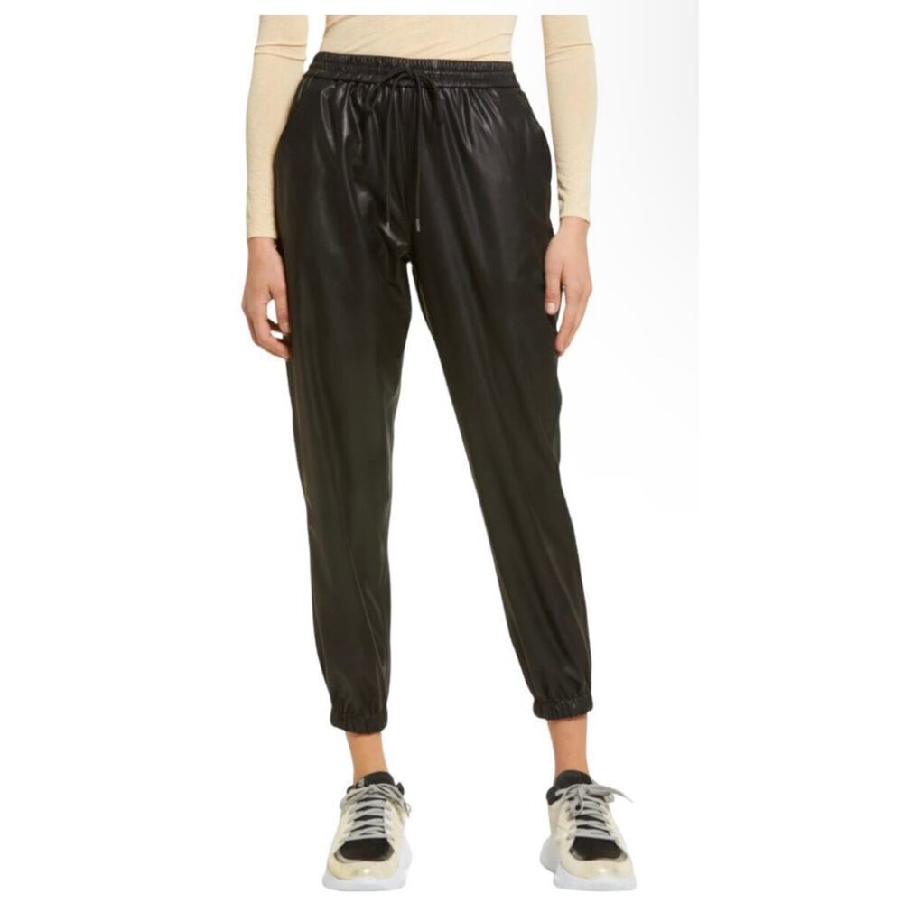 Blank NYC Eastside Vibes Faux Leather Joggers with pockets.